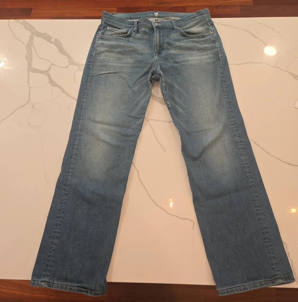 7 For All Mankind Carsen Mens Straight Leg Stretch Blue Jeans Mens 34 Short